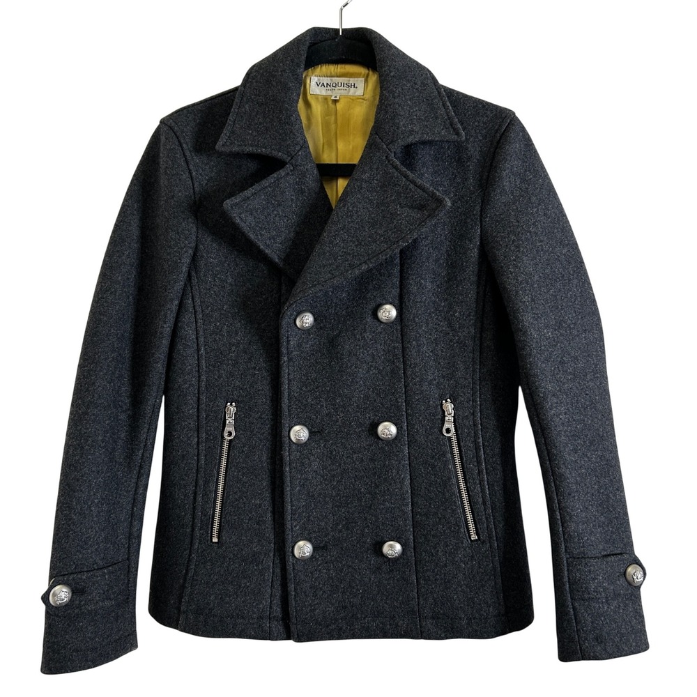 Vanquish Tokyo Fashion Melton‎ Coat Small Grey Wool Double Breasted Military